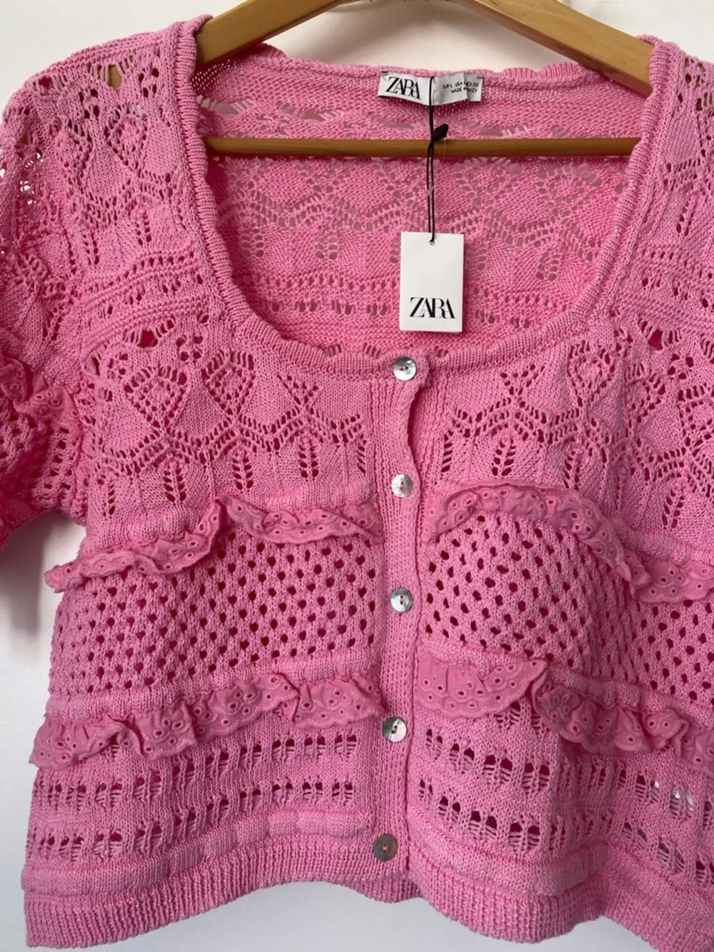 ZARA Pink Crochet Button-Up Short Sleeve Cardigan NWT! 🩷✨ - Picture 3 of 7